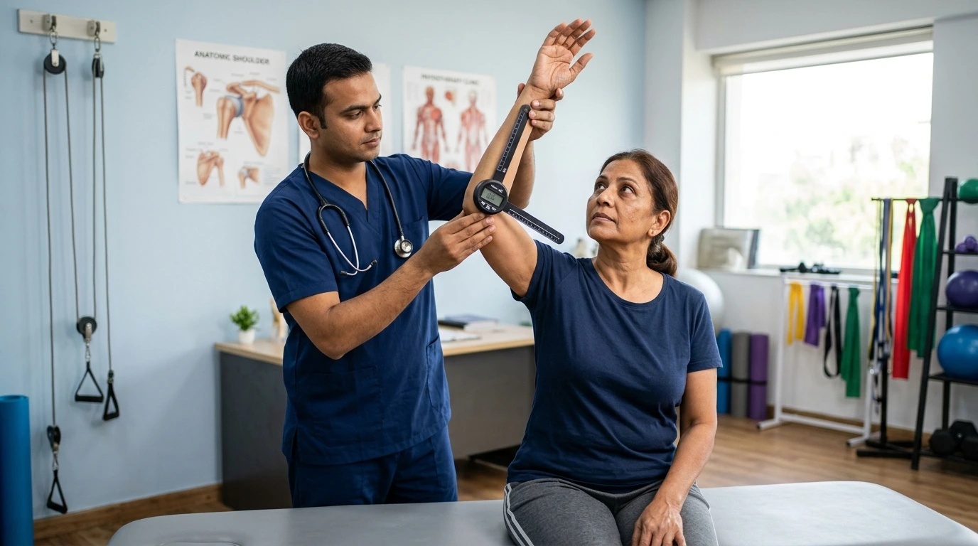 Educational visualization demonstrating shoulder movement limitations and capsule tightness