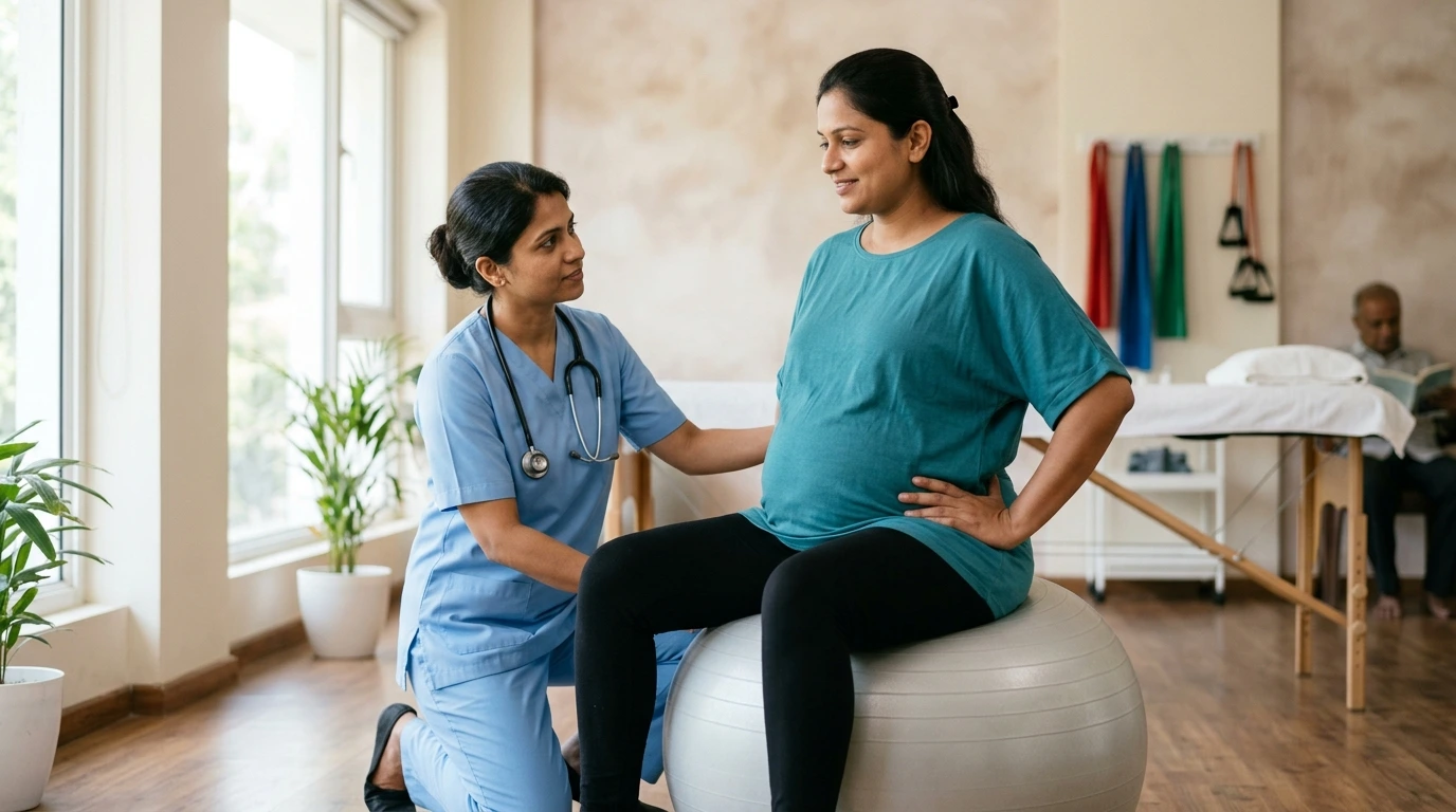 Gentle supervised prenatal physiotherapy mobility exercise guidance in clinic