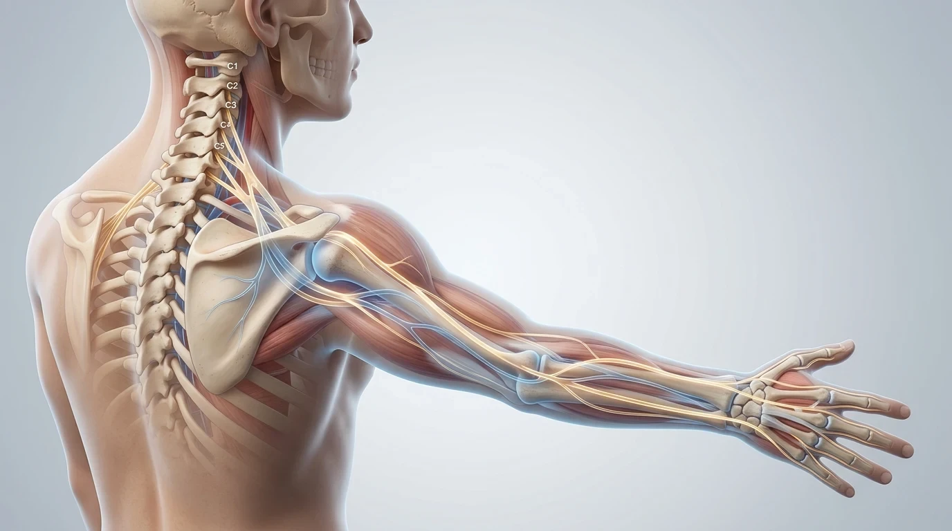 Educational 3D anatomical visualization of the human shoulder joint showing humerus, glenoid socket, scapula, and capsule