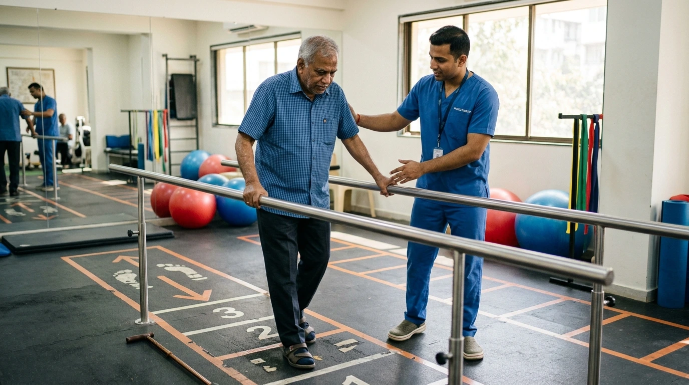 Rehabilitation gym station equipped for safe gait and functional movement practice